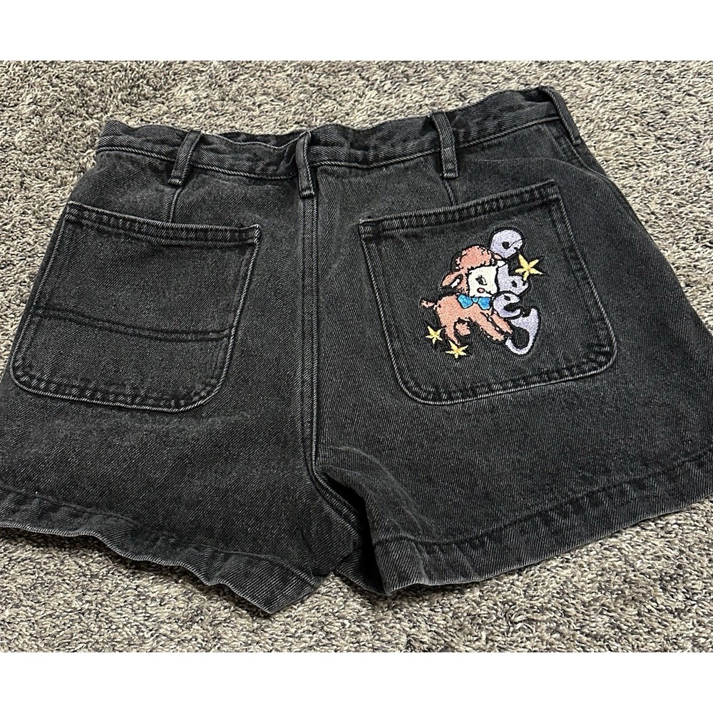 Obey Women's High Waisted Denim Shorts Baby Lamb Dusty Black Size 24